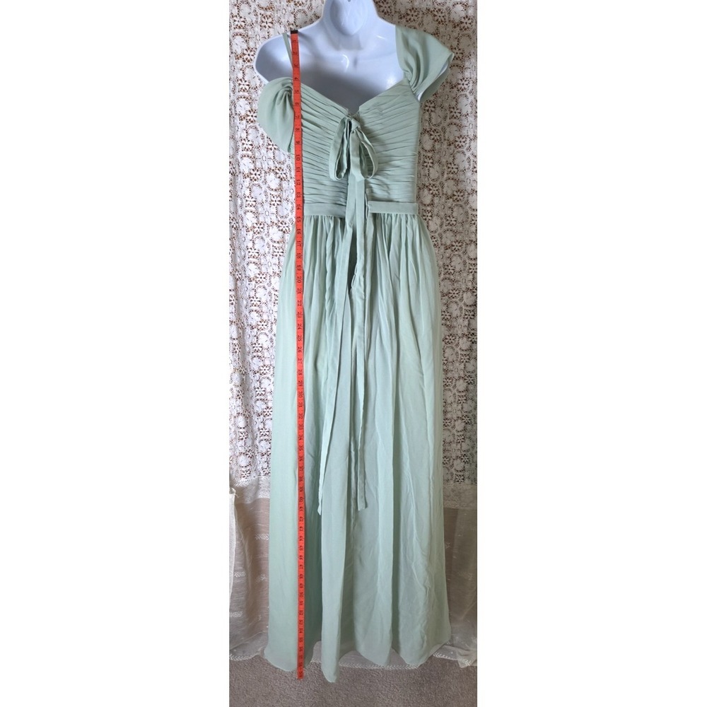 Green Chiffon Maxi Dress S Corset Off Shoulder Flower Accent Lined Special Event - Picture 5 of 8